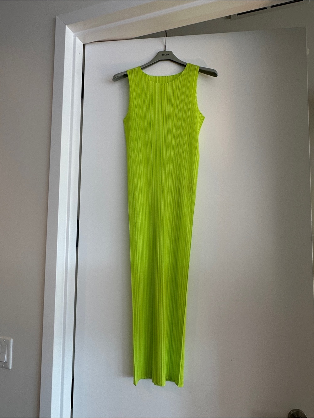 Issey Miyake Pleats Please Neon Lime Sleeveless Pleated Maxi Dress